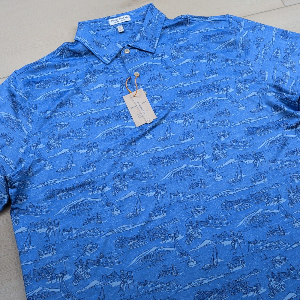 NEW Peter Millar Italian Escape Summer Comfort Polo Shirt Mens L UPF 50+ Stretch